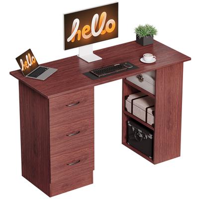 Computer Desk, Writing Table, PC Workstation with 3 Storage Shelves and Drawers, Handle, for Home Office, Walnut Brown