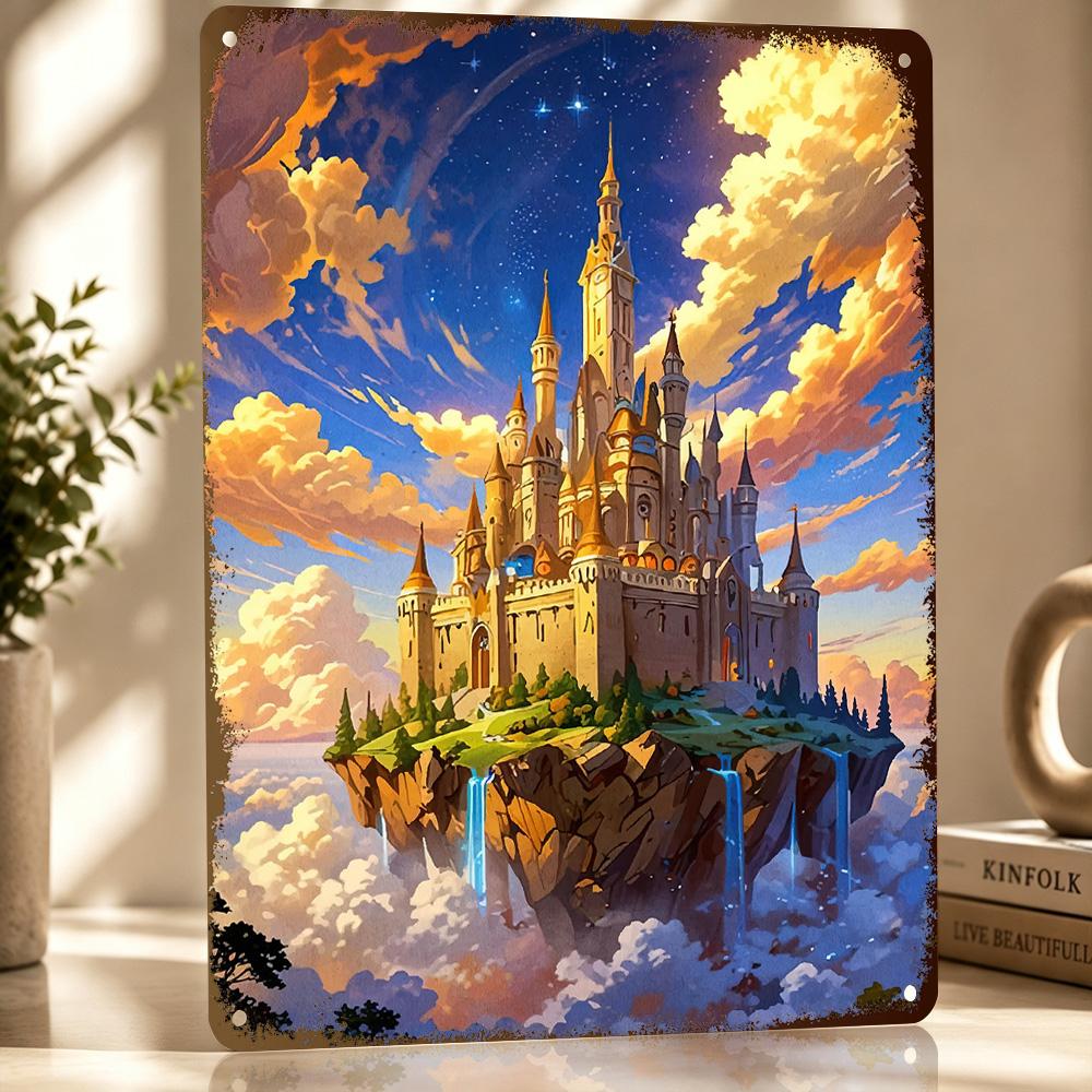 Fantasy Castle the Sky Personalized D Textured Metal Poster Wall Art Vintage Tin Signs for Luxury Decoration Home Decorations