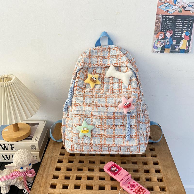 Plaid Cute Japanese Backpack for Girls - Versatile Travel & College Bag