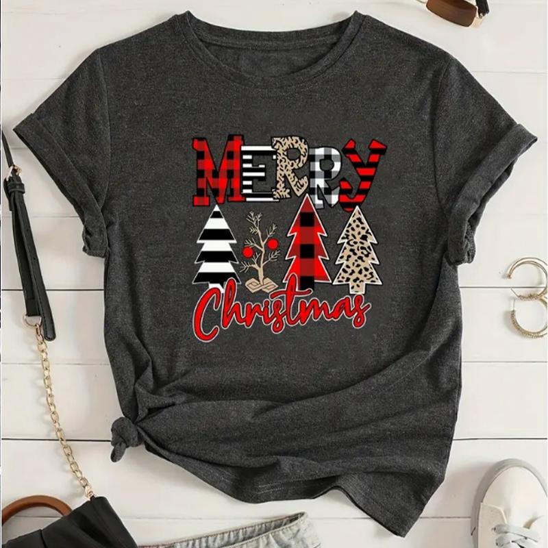 

Модная женская футболка с рождественским принтом медведя, забавная повседневная футболка с круглым вырезом и короткими рукавами, летняя женская футболка 8XL серый