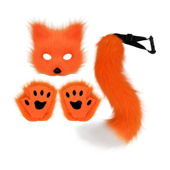 Furry Therian Kostýmová sada pro dívky ženy ocas z umělé kožešiny plyšová maska nadýchané tlapkové rukavice sada liška kočka vlk zvíře cosplay doplňky