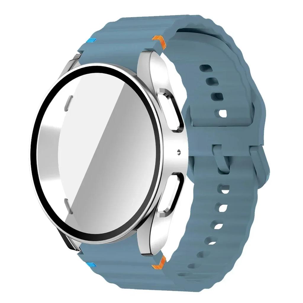 Boîtier+Bracelet pour Samsung Galaxy Watch 7 6 5 4 40mm 44mm Bracelet en Silicone Film Protecteur d'Écran en Verre Trempé Housse Bumper