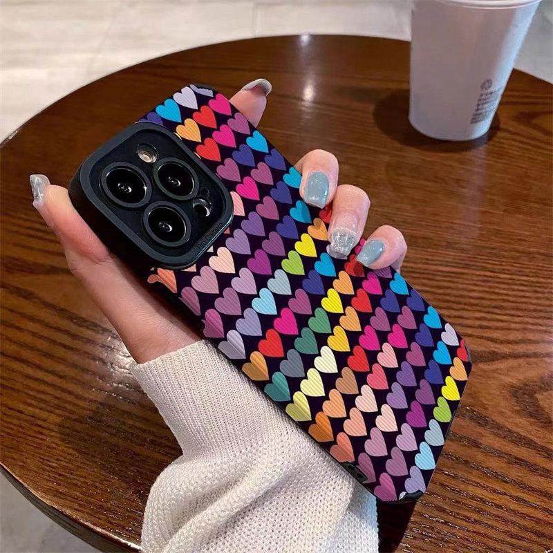 Ins Fashion Candy Colorful Love Heart Color Phone Case For Iphone 14 11 12 13 Pro Max Plus Lens Protection Shockproof Back Cover