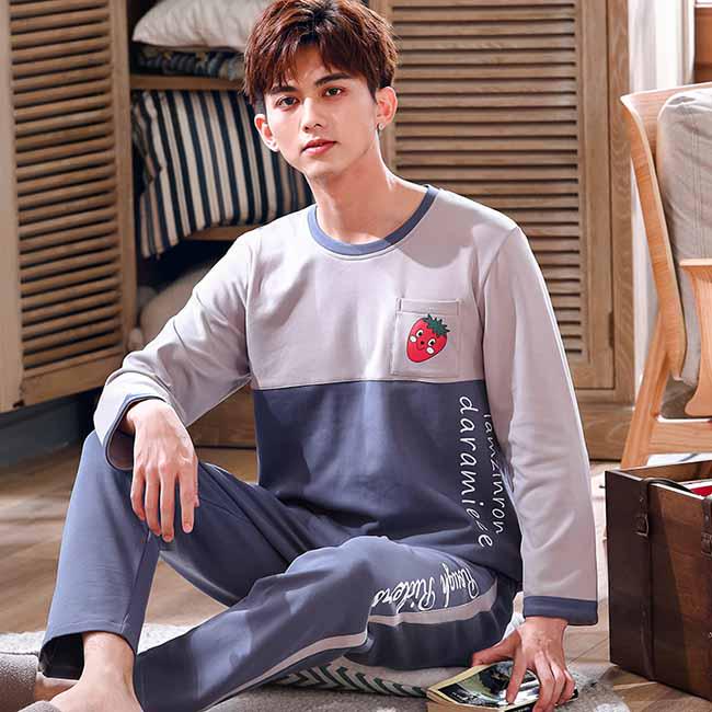 Autumn Winter Cotton Cartoon Men's Pajamas Couple Pajamas Set Casual Male Sleepwear Night Homewear