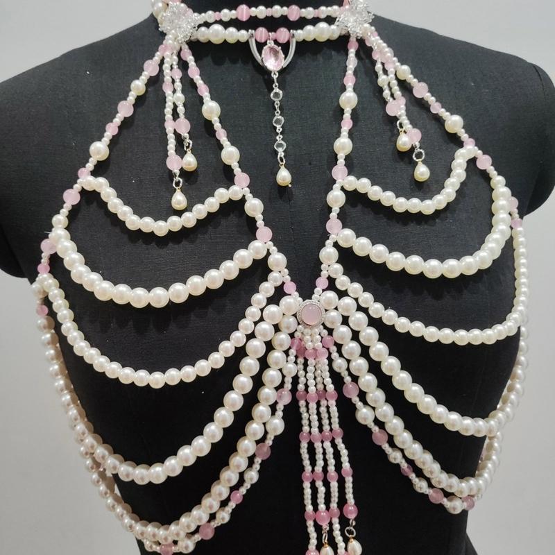 Adjustable Pearls Body Jewelry Body Chain Decoration for Trendy Women Strapless Dresses and Casual Stylish Outfits