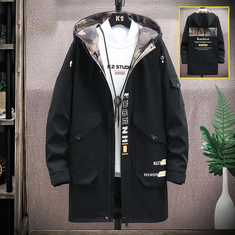 

Мужская куртка с капюшоном, большой размер, повседневная рабочая одежда, мягкий и удобный верх, однотонная ветровка, длинная M чёрный