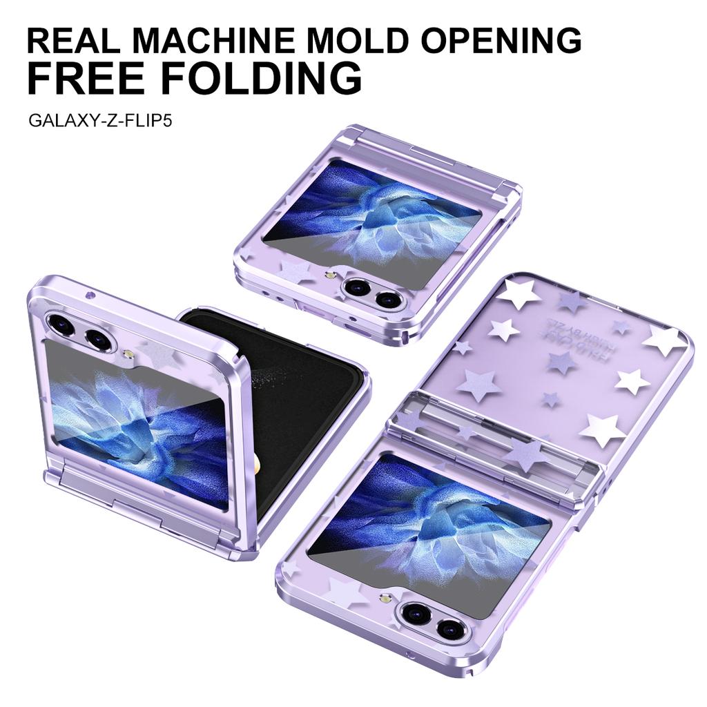 For Samsung Galaxy Z Flip 5 4 3 Case Electroplating Transparent Starry Sky Flat Hinge Full Wrap Drop Cover For Flip5 Flip4 Flip3