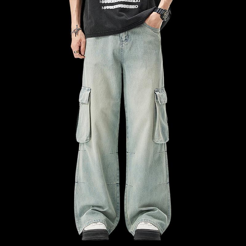 izzue it Men's Loose Fit Washed Straight Jeans