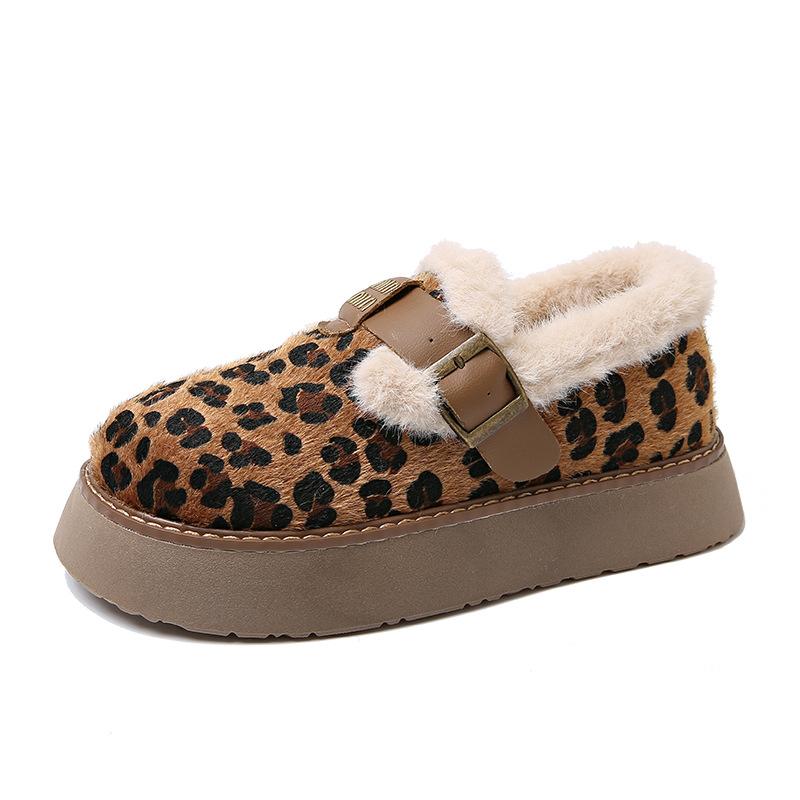 

European and American large size 36~ 41 low-top cotton shoes 2024 autumn and winter popular outer wear velvet warm leopard print low-top shoes 34 коричневый
