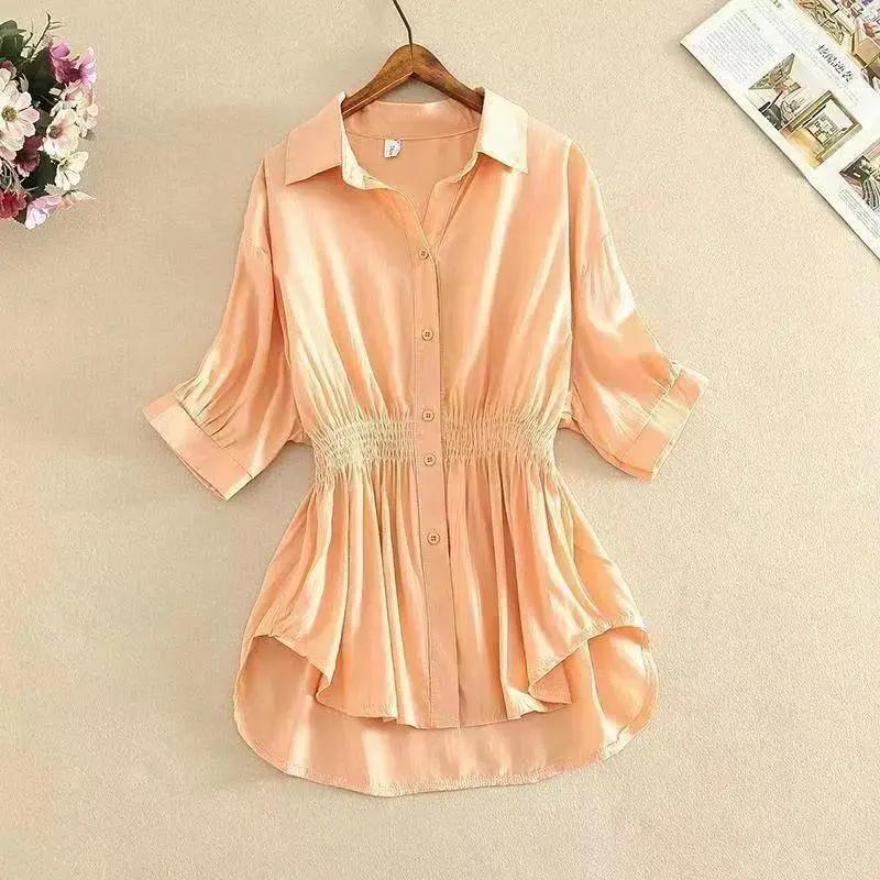 Chiffon Shirt Damen Top Sommer Lockeres Hemd Taille S orange