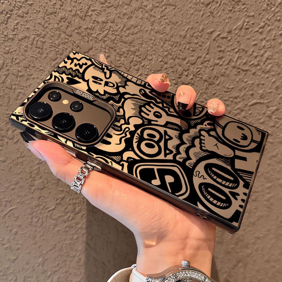Case for Samsung Galaxy S26 S24 FE S21 S22 Ultra S25Edge S23 S20 FE Note 20 Ultra S25 Phone Cover Graffiti Black