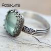 WOSIKATE Vintage Thai CopperMint Green Moonstone Princess Square Gem Ring For Women Fashion Jewellery Personality Finger Ring