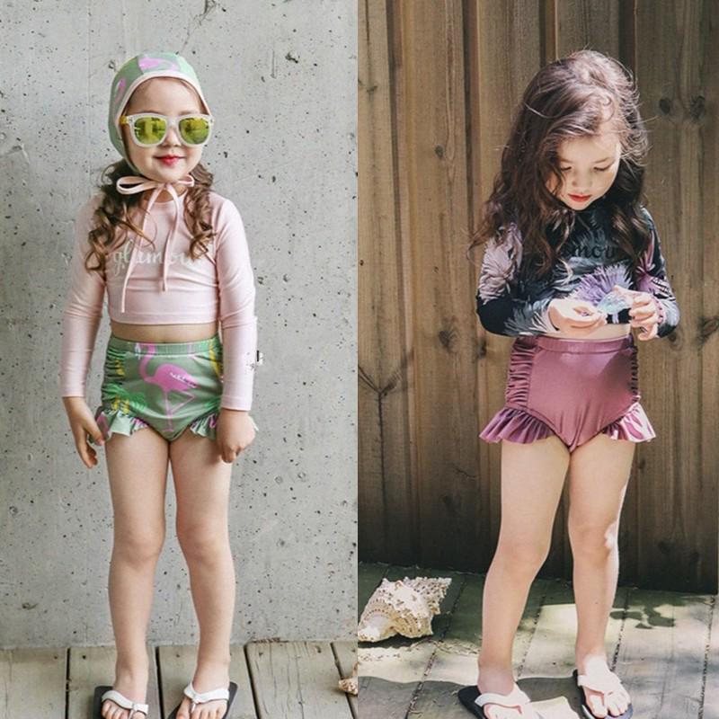 Korean Floral Long Sleeve Baby Girl Swimsuit - Retro Style