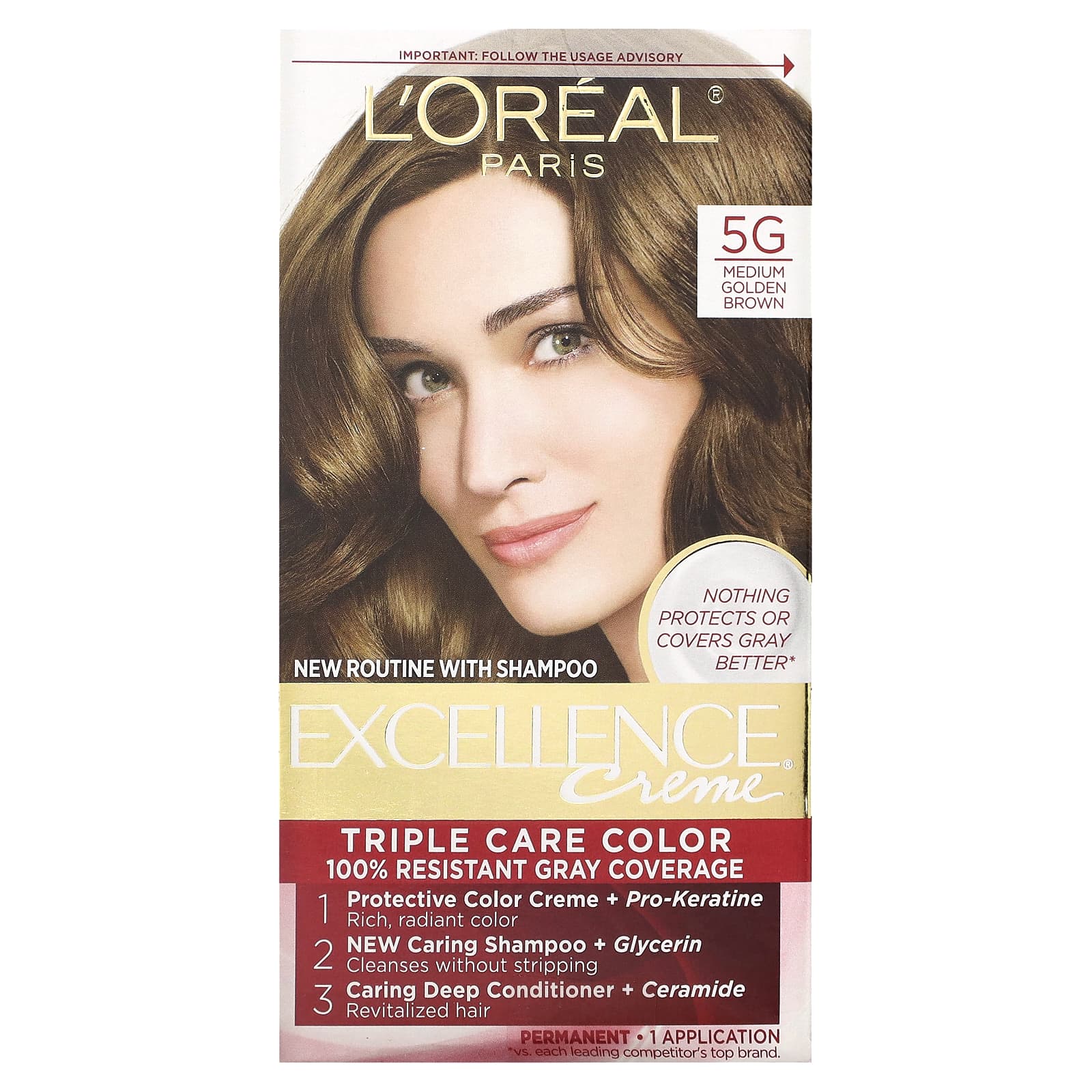 

L Oréal, Excellence Cream, цвет Triple Care, 5G, средний золотисто-коричневый, 1 раз