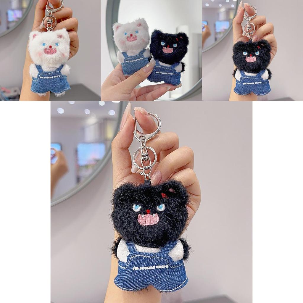 Plush Cat Keychain With Denim Overalls For Anime Collectors And Gift Lovers