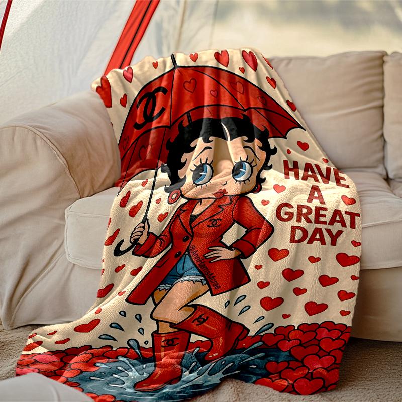 Betty Boop Pattern Blanket, Cozy Blanket for All-Season Comfort on Sofas, Beds, Office, Car, Camping and Travel
