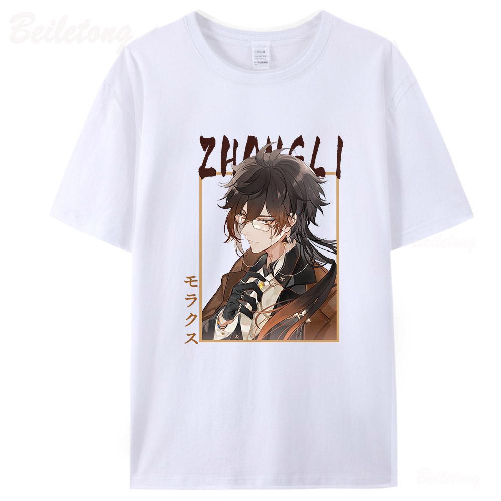 

Genshin Impact Shirt Zhong Li Morax Tees Short Sleeve 100% Cotton Summer Cartoon Streetwear Print O-Neck Tops Harajuku - Men ... S