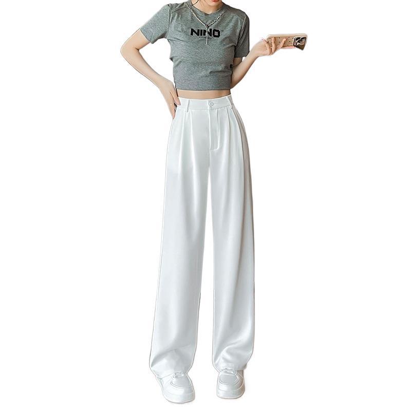 Summer 2026 Cooling High-Waist Wrinkle-Resistant Ice Silk Pants - Slimming, Straight Leg Design