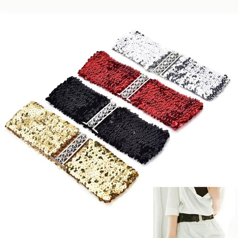 Metal Buckle Sequined Wide Corset Belt Wide Elastic Elastic Waspie Belt Casual Wear