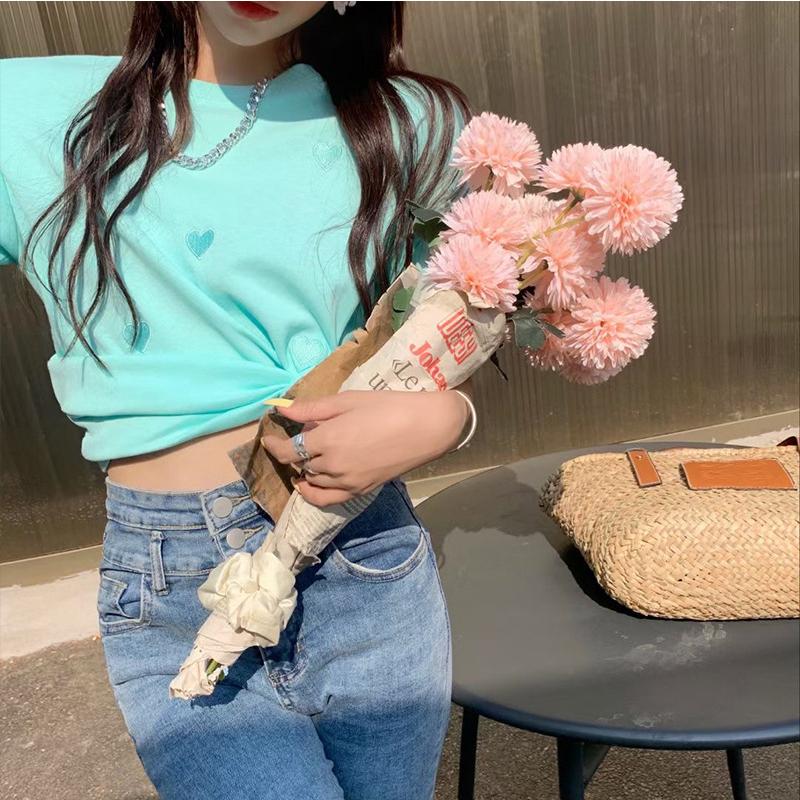 2024 Summer Harajuku T-shirts Love Embroidery Sweet Women Casual T-Shirt Korean Short Sleeve Loose T Shirt Female White Tops Y2k Streetwear