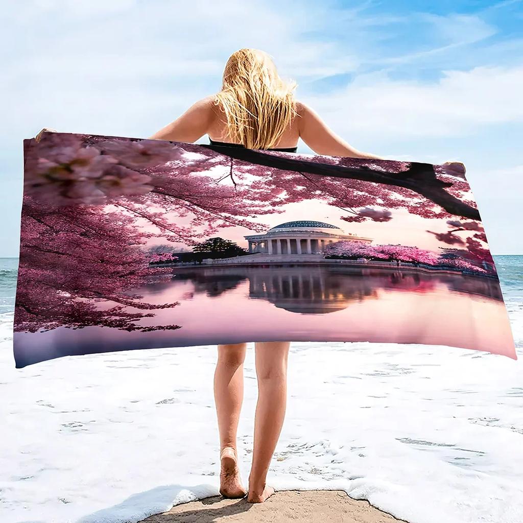 Pink Cherry Blossoms Branch Floral Pattern Soft Highly Absorbent Large Beach Towels Quick Dry Absorbent Bath Towels Blanket