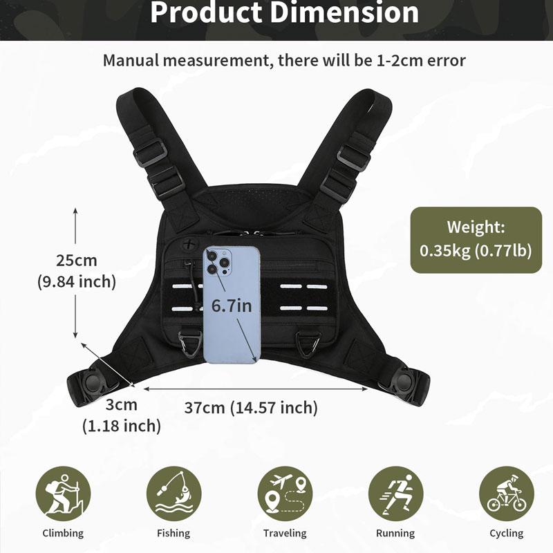Outdoor Brusttasche für Herren Front Rig Pouch Laufweste Handyhalter Sporttasche Wandern Angeln Molle Camping Rucksack