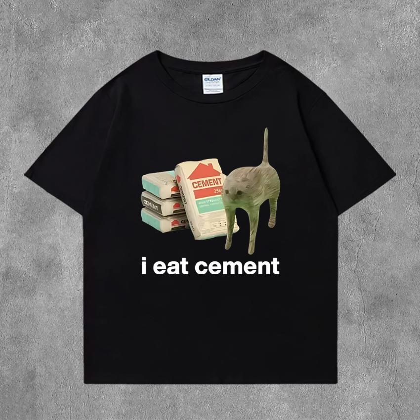 Summer Funny I Eat Cement Cursed Cat Funny Meme Graphic T Shirts Men Women Oversized short sleeve T-shirt Unisex Cotton clothing