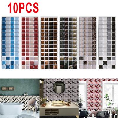10 Pcs Self-Adhesive Mosaic Tile Stickers Stick Bathroom Kitchen Wall Decal Living Room Bedroom Home Decoration 10X10CM