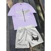 2026 Summer New Unisex Short-Sleeved Shorts Set with 3D Wings Pattern Print for Street Casual Fashion Comfortable and Soft