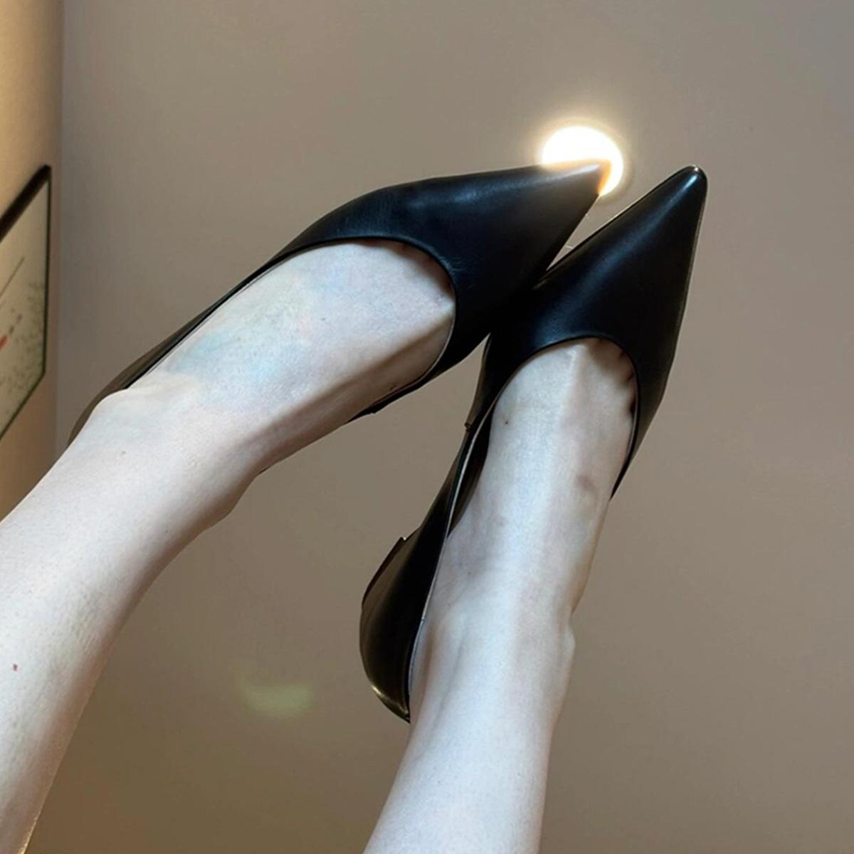 

Sheepskin version~ retro simple and versatile temperament single shoes women s inner height increase leather pointed commuter work shoes 40