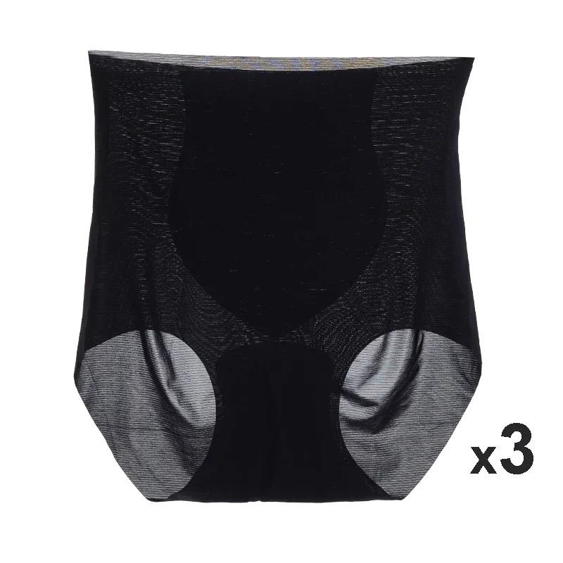 3Pcs High Waist Ice Silk Seamless Underwear Ladies Summer Ultra-thin Sense Quick-drying Panties Women Transparent Briefs