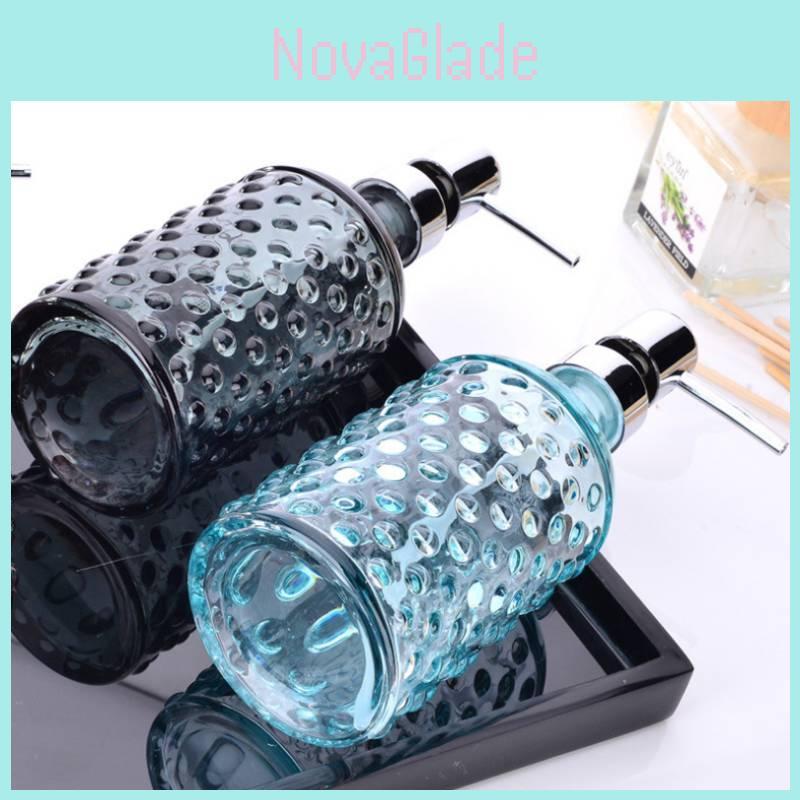 Glass Dispenser Bottle 400ml With Colorful Embossed Floral Pattern For Home Bathroom Use