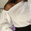 Women Fashion One-sleeve Loose and Thin Casual Slim Shirt Chic Solid Color Long-sleeved Asymmetrical Shirt