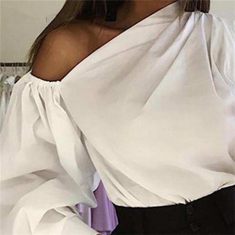 Women Fashion One-sleeve Loose and Thin Casual Slim Shirt Chic Solid Color Long-sleeved Asymmetrical Shirt
