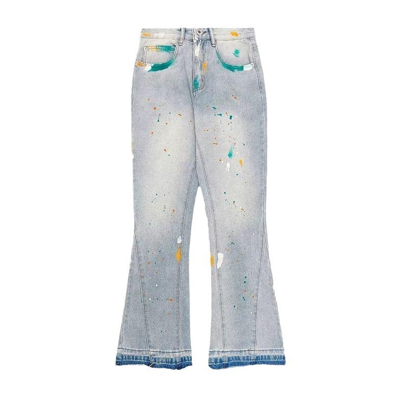 Pánské džíny do zvonu ve streetovém stylu s cákanci inkoustu pro jaro a podzim - Trendy, ležérní, volné, slim fit