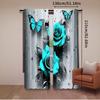 2Pcs Teal Rose Curtain Turquoise Floral Raindrops Art Window Drapes Suitable For Bedroom Bathroom Living Room