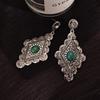 Vintage Carved Texture Turquoise Earrings, Bohemian Ethnic Style Rhombus Exaggerated Earrings For Women