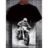 European sizes[Motorcycle Graphic T-Shirt] Durable Fabric Men's Casual Motorcycle Graphic T-Shirt | Black & White Print, Short Sleeve