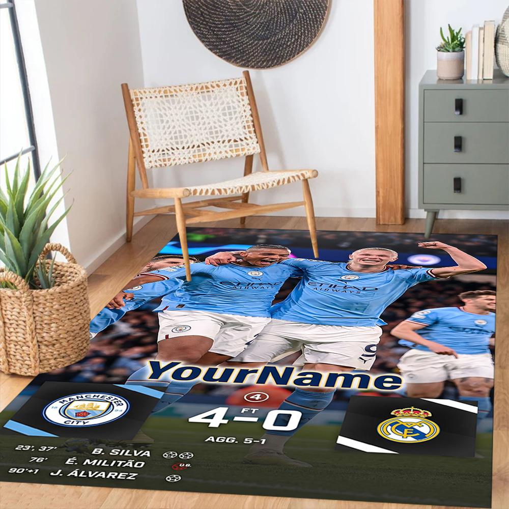 Manchester City Personalized Name Carpet Suitable for Decorate room Playrooms Kitchen Study room Anti-slip Rug Decorate Offices