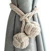 Set of 2 Cotton Curtain Tie-backs with Balls - Beige, Eco Cord, Natural Style