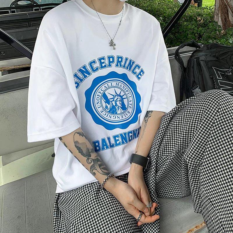 

Футболка с короткими рукавами для мужчин 2024 года, модная, с рукавом пять дюймов, универсальная, повседневная, свободная, студенческая, с короткими рукавами, повседневная, модная, с принтом 4XL белый