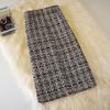 Woolen Plaid Skirt 3Color S-XXL Female High Waist Pocket Split Mid-length Office One-step Women Skirts