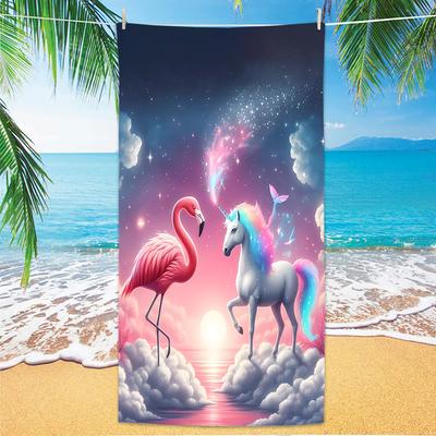 Flamingo Beach Towel, Digital Printing Thin Quick-Dry Anti-Sand Microfiber Lightweight for Swim, Yoga, Travel, Gym, Gift