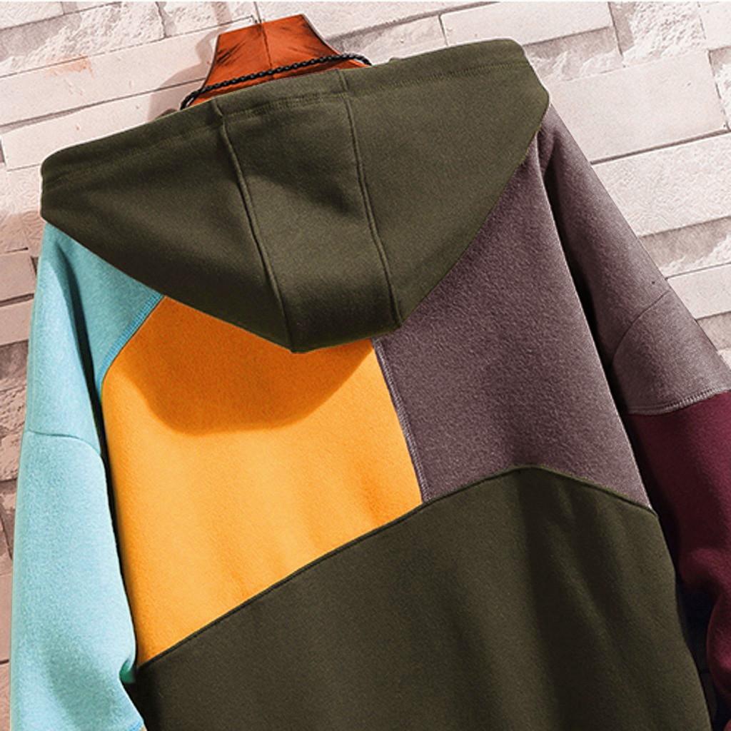 Fashion Men's Casual Solid  Hooded Hooded Patchwork Sweatshirt