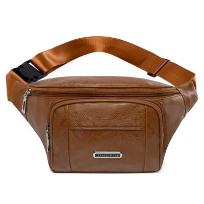 New Style, Men's Waist Bag, Korean Version, PU Leather, Large Capacity, Multi-layer, Waist Bag, Outdoor Leisure, Mobile Phone Bag