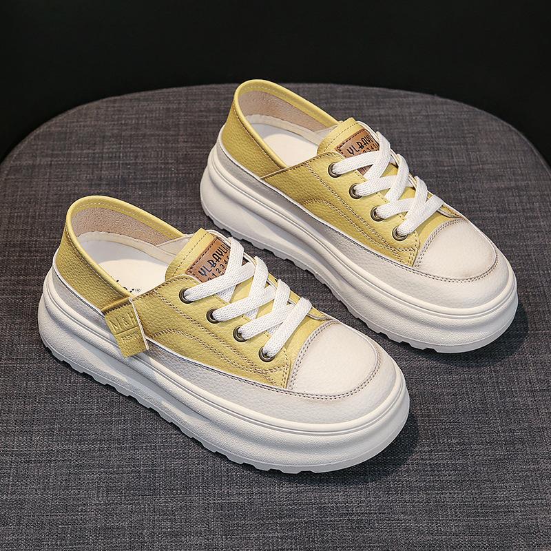 

Туфли на платформе женские весна и осень 2025 новая корейская версия интернет-знаменитости ретро кожа универсальные маффины повседневные женские туфли две w 40 жёлтый