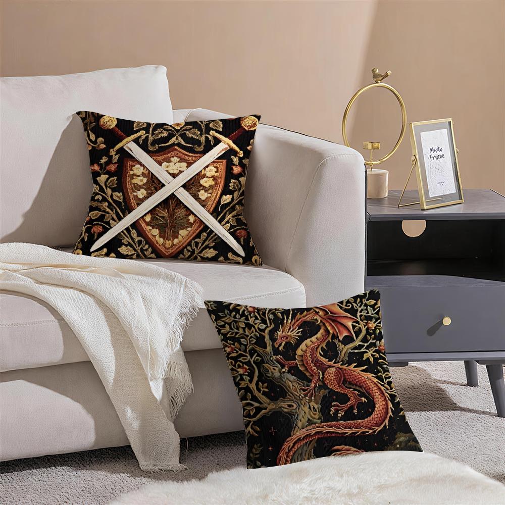 Vintage Medieval Unicorn Art Cushion Cover Pillowcase Short Plush Invisible Zipper Room Sofa Cushion Cover