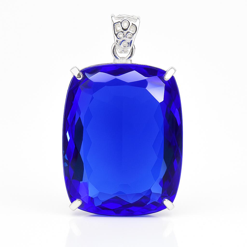 87.7 Ct Blue Topaz CERTIFIED 925 Sterling Silver Cushion Cut Gemstone Pendant AI-30-NS