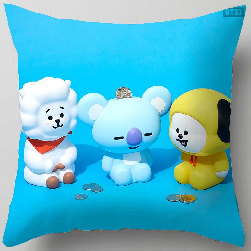 Cartoon Bt21 Cushion Cover Decorative Soft Pillow Case Sofa Car Protector Throw