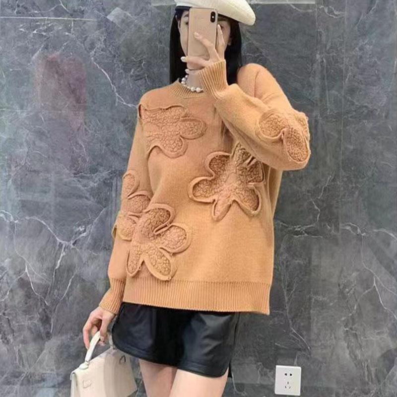 

Пуловер осенне-зимний свободный свитер с напуском женский дизайн меньшинства Sense 3D цветок свободный мягкий свитер средней длины женский пуловер